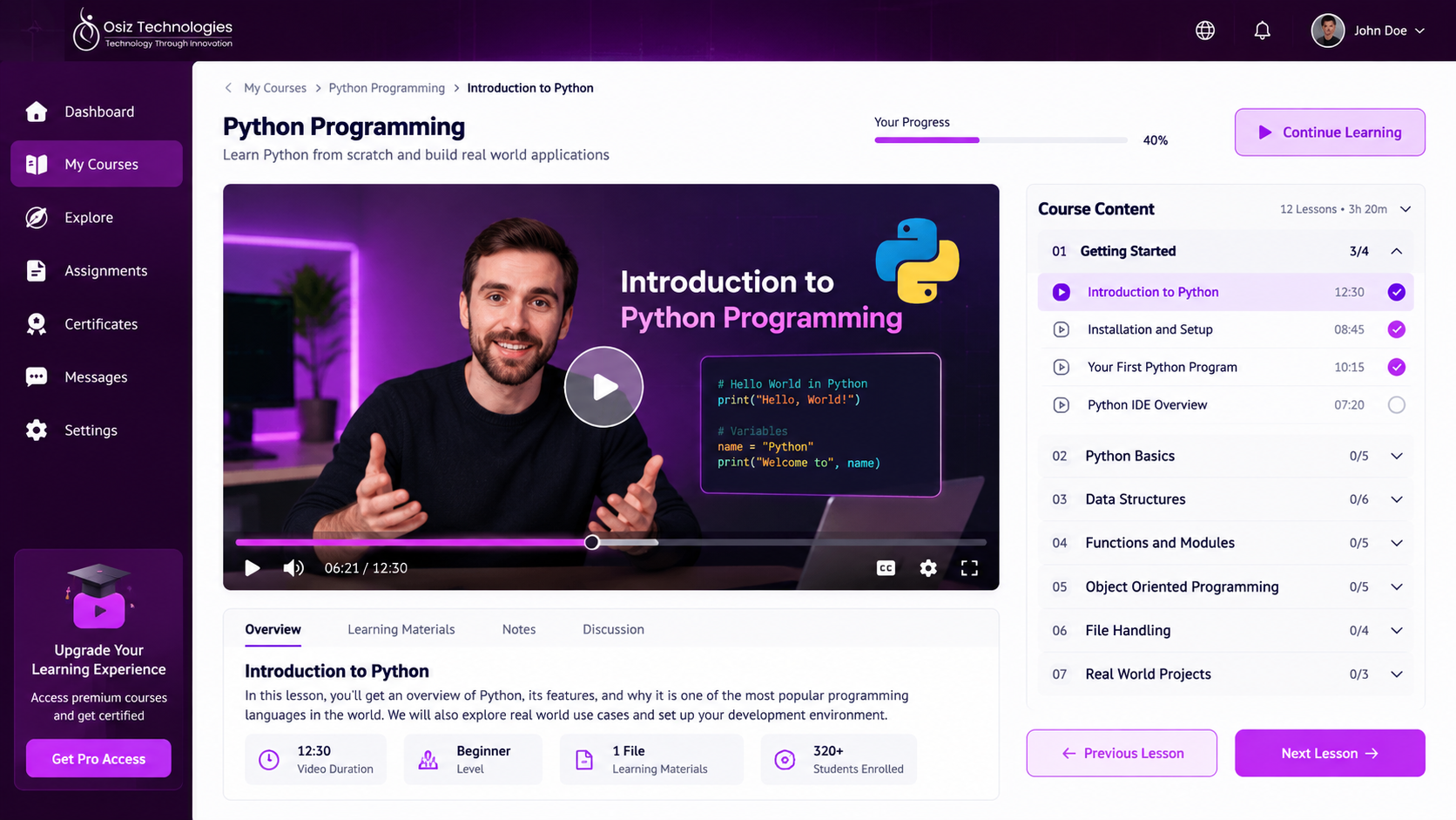 Course Learning Interface